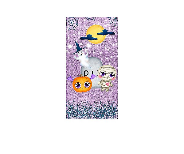 Painel De Festa Vertical 1,00 x 2,00 - Halloween Lilás Efeito Glitter 029