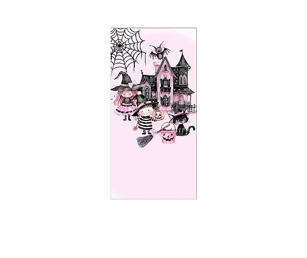 Painel De Festa Vertical 1,00 x 2,00 - Halloween Bruxinha Rosa e Preto 044