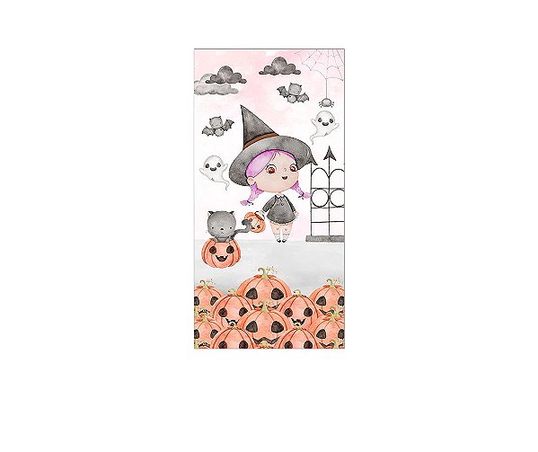 Painel De Festa Vertical 1,00 x 2,00 - Halloween Bruxinha Cute Rosa 049
