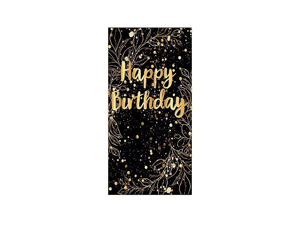 Painel De Festa Vertical 1,00 x 2,00 - Efeito Brilhos Happy Birthday Dourado 004