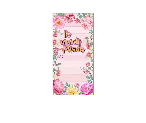 Painel De Festa Vertical 1,00 x 2,00 - De Repente Mais Linda Dourado Floral Rosa 016