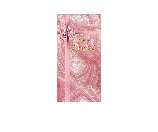 Painel De Festa Vertical 1,00 x 2,00 - Feliz Aniversário Efeito Metálico Rosa 035