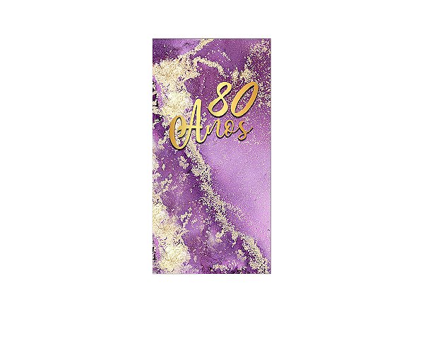 Painel De Festa Vertical 1,00 x 2,00 - Efeito Mármore Roxo com Dourado 80 Anos 045