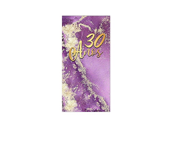 Painel De Festa Vertical 1,00 x 2,00 - Efeito Mármore Roxo com Dourado 30 Anos 050