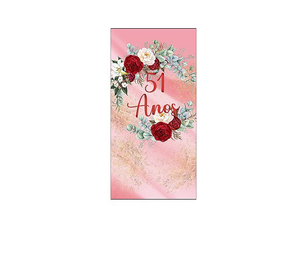 Painel De Festa Vertical 1,00 x 2,00 - Efeito Mármore Floral 51 Anos 106