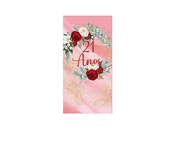 Painel De Festa Vertical 1,00 x 2,00 - Efeito Mármore Floral 21 Anos 134