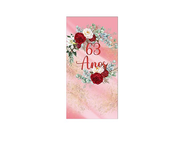 Painel De Festa Vertical 1,00 x 2,00 - Efeito Mármore Floral 63 Anos 144