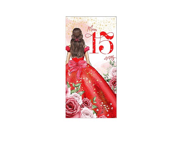 Painel De Festa Vertical 1,00 x 2,00 - 15 Anos Princesa Vermelho 162