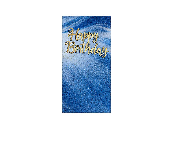 Painel De Festa Vertical 1,00 x 2,00 - Happy Birthday Azul e Dourado Efeito Brilhos 195