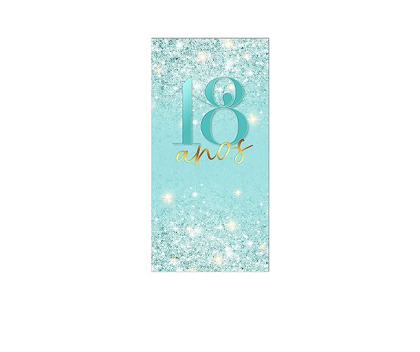 Painel De Festa Vertical 1,00 x 2,00 - 18 Anos Azul Esverdeado Efeito Glitter 211
