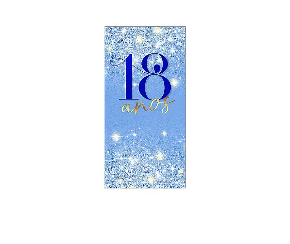 Painel De Festa Vertical 1,00 x 2,00 - 18 Anos Azul Efeito Glitter 212