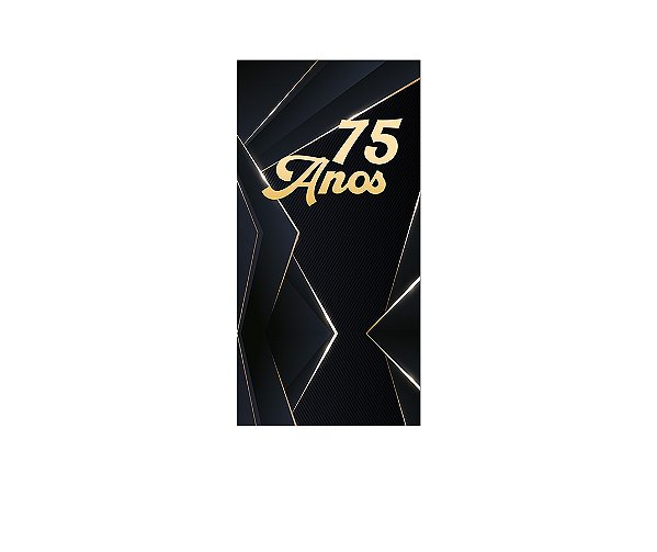 Painel De Festa Vertical 1,00 x 2,00 - 75 Anos Preto com Dourado 227
