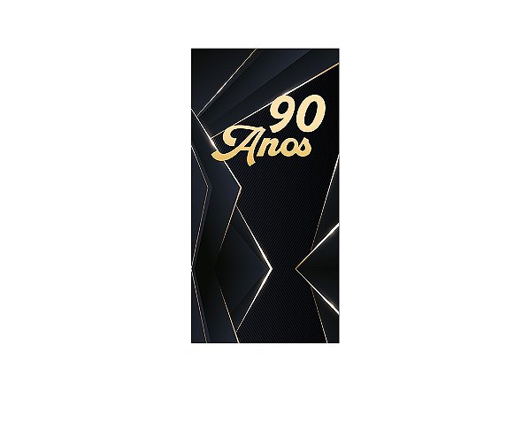 Painel De Festa Vertical 1,00 x 2,00 - 90 Anos Preto com Dourado 231