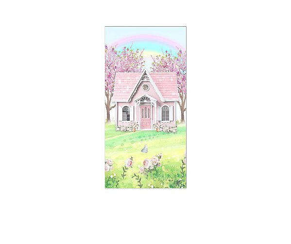 Painel De Festa Vertical 1,00 x 2,00 - Jardim Casinha Rosa 019