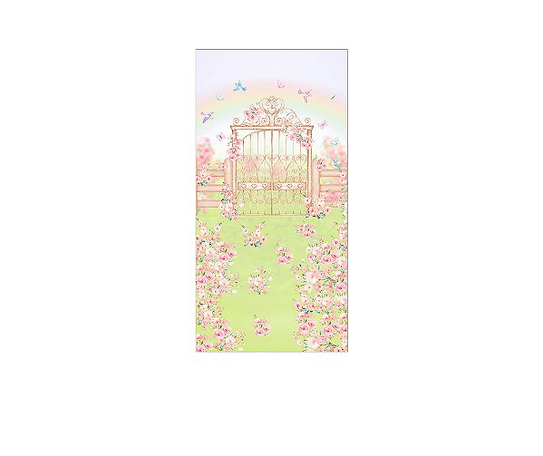 Painel De Festa Vertical 1,00 x 2,00 - Jardim Flores Rosas Aquarela 021