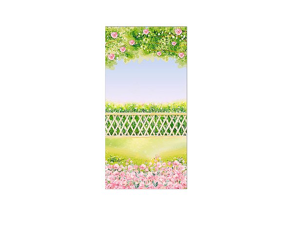 Painel De Festa Vertical 1,00 x 2,00 - Jardim Flores Rosas 046