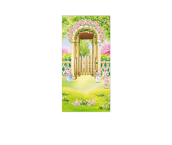 Painel De Festa Vertical 1,00 x 2,00 - Jardim Porta Flores Rosas 047