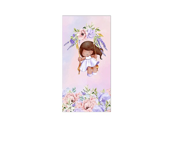 Painel De Festa Vertical 1,00 x 2,00 - Menina Cute no Jardim Florido 052