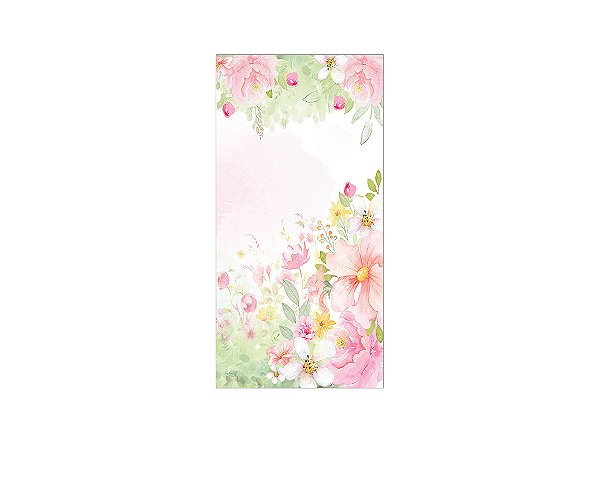 Painel De Festa Vertical 1,00 x 2,00 - Jardim Flores Rosa e Verde 061