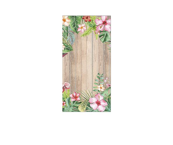 Painel De Festa Vertical 1,00 x 2,00 -  Efeito Madeira com Flores 003