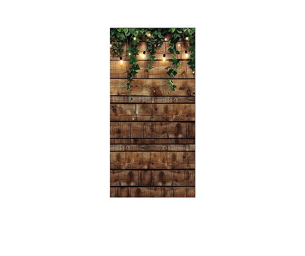 Painel De Festa Vertical 1,00 x 2,00 - Efeito Ripas de Madeira com Folhagens 016