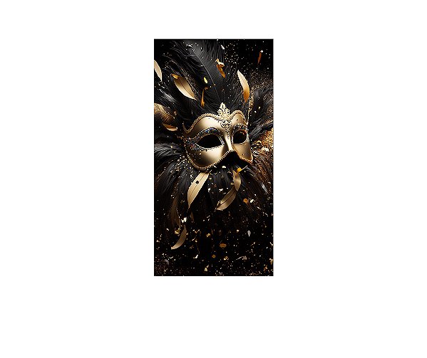 Painel De Festa Vertical 1,00 x 2,00 - Carnaval Máscaras Dourado e Preto 027