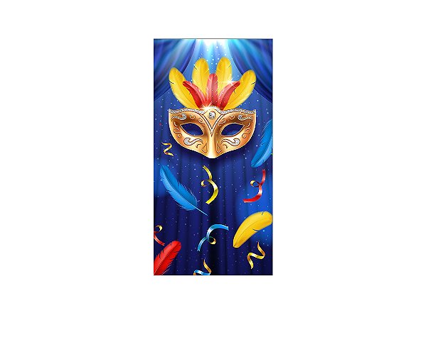 Painel De Festa Vertical 1,00 x 2,00 - Máscaras Carnavalesca Fundo Azul 029