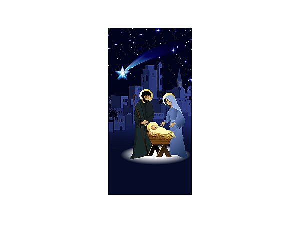Painel De Festa Vertical 1,00 x 2,00 - Natal Sagrada Familia Azul 002