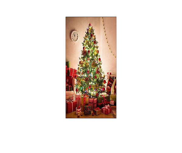 Painel De Festa Vertical 1,00 x 2,00 - Sala de Estar com Árvore de Natal 010