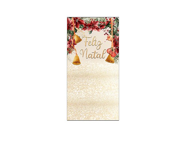 Painel De Festa Vertical 1,00 x 2,00 - Feliz Natal Sino e Flores Vermelhos 028