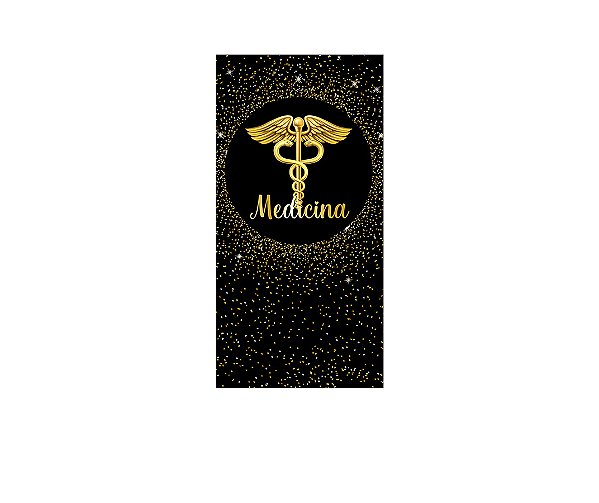 Painel De Festa Vertical 1,00 x 2,00 - Profissão Medicina Efeito Glitter Dourado 039