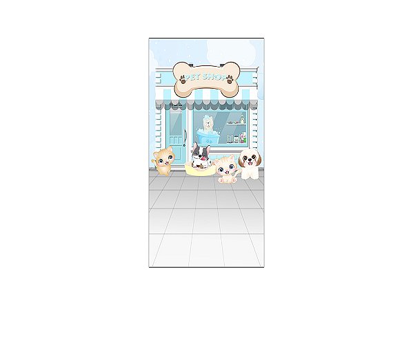 Painel De Festa Vertical 1,00 x 2,00 - Cachorrinhos Pet Shop Azul 005