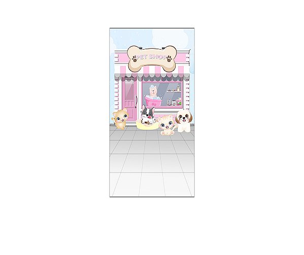 Painel De Festa Vertical 1,00 x 2,00 -  Cachorrinhos Pet Shop Rosa 006