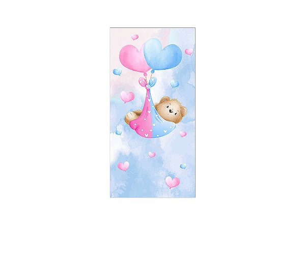 Painel De Festa Vertical 1,00 x 2,00 - Revelação Aquarela Ursinha Azul e Rosa 051