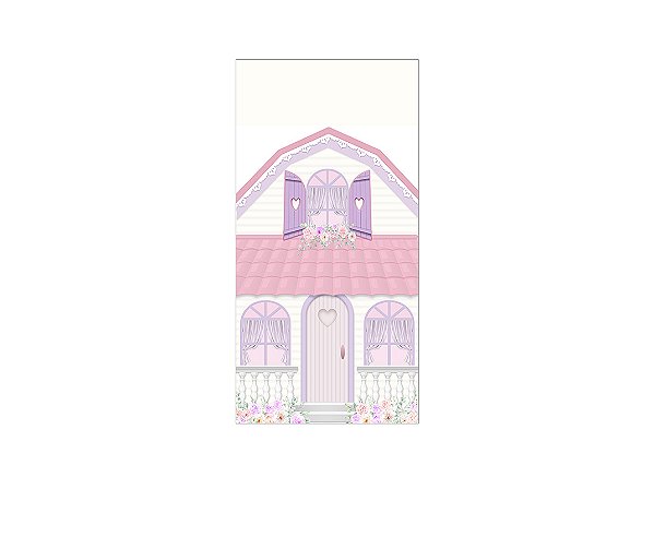 Painel De Festa Vertical 1,00 x 2,00 - Casinha de Bonecas Rosa e Lilás 010