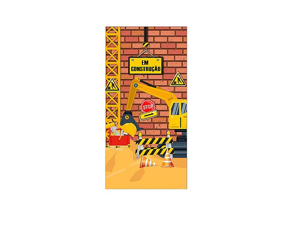 Painel De Festa Vertical 1,00 x 2,00 - Construção Parede Tijolos 005