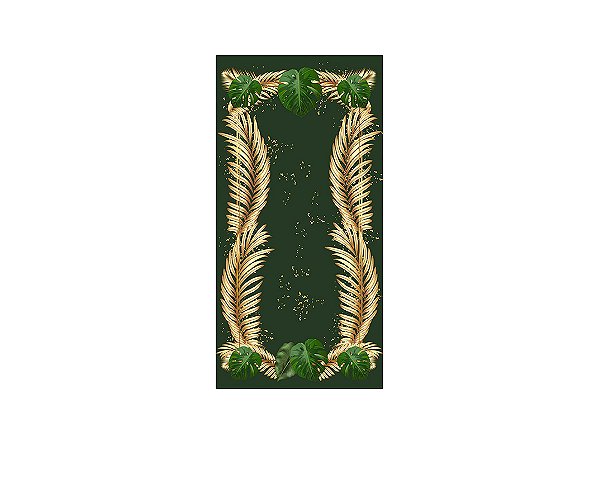 Painel De Festa Vertical 1,00 x 2,00 - Tropical Chique Verde com Dourado 024