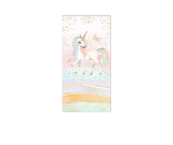 Painel De Festa Vertical 1,00 x 2,00 - Unicórnio Candy Aquarela Efeito Glitter 014