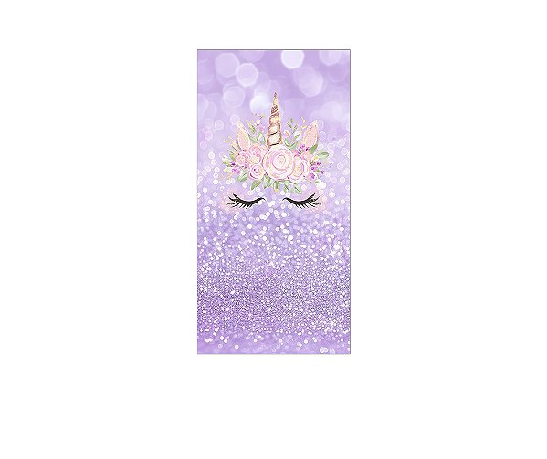 Painel De Festa Vertical 1,00 x 2,00 - Unicórnio Efeito Glitter Lilás 015