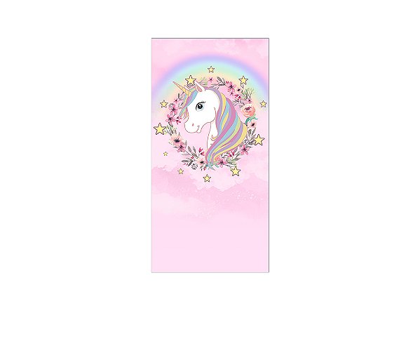 Painel De Festa Vertical 1,00 x 2,00 - Unicórnio Rosa Floral 024