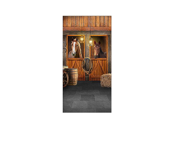 Painel De Festa Vertical 1,00 x 2,00 - Cavalos non Estábulo Iluminado 015