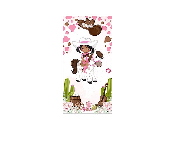 Painel De Festa Vertical 1,00 x 2,00 - Vaqueira e Cavalo Cute 026