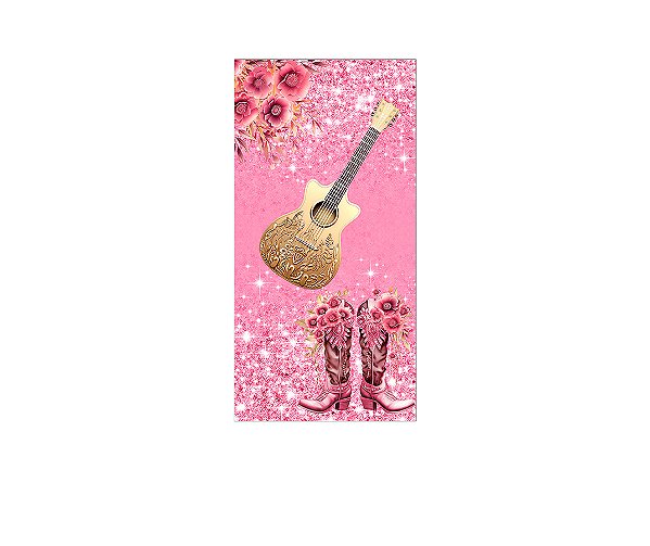Painel De Festa Vertical 1,00 x 2,00 - Boiadeira Bota de Flores Rosa 036