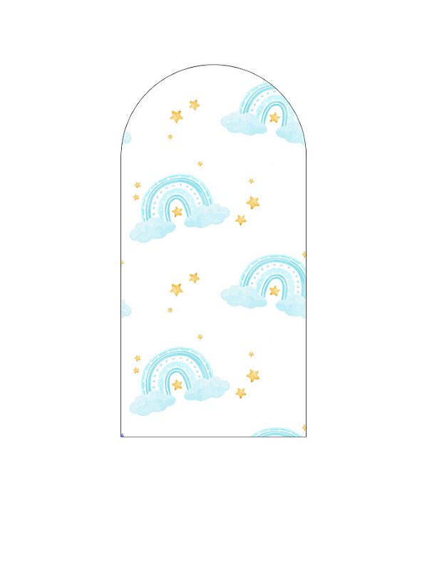 Painel De Festa Romano 1,00x2,00- Arco-íris Azul Com Estrelas 008