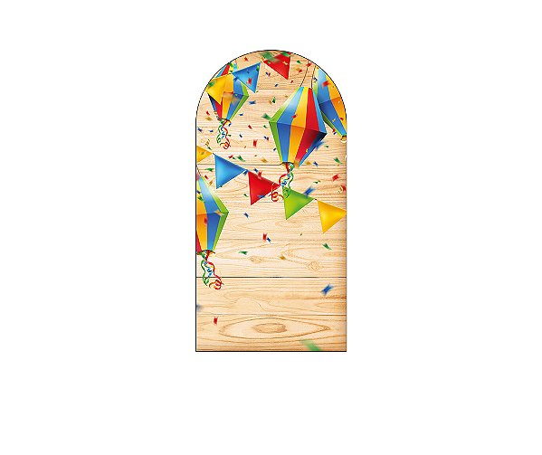 Painel De Festa Romano 1,00x2,00- Festa Junina Efeito Madeira com Bandeiras 029