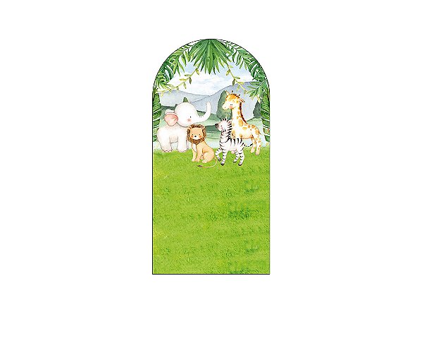 Painel De Festa Romano 1,00x2,00- Safari Animais Aquarela 004