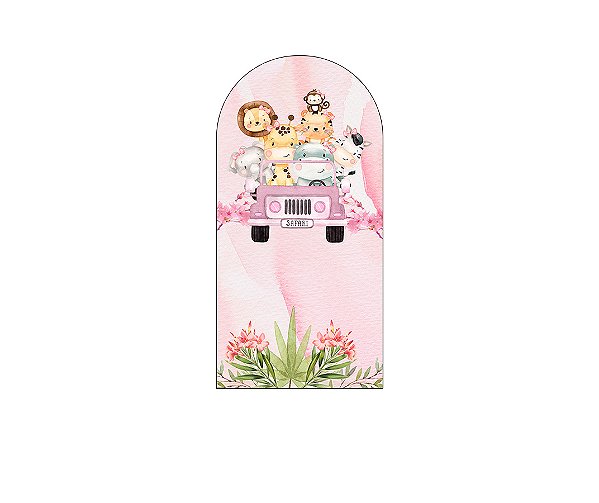 Painel De Festa Romano 1,00x2,00- Animais Safari Rosa 005