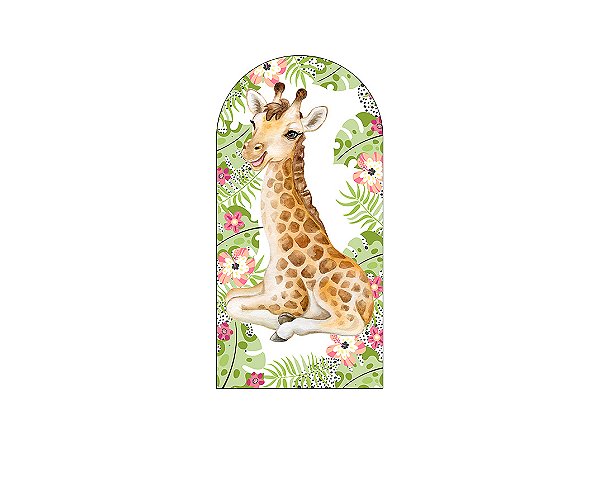 Painel De Festa Romano 1,00x2,00- Girafa Safari Florido 010