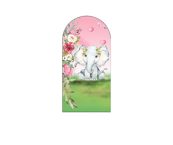 Painel De Festa Romano 1,00x2,00- Elefantinha Safari Rosa 011