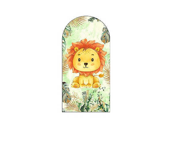 Painel De Festa Romano 1,00x2,00- Safari Leãozinho Cute e Folhagens 024